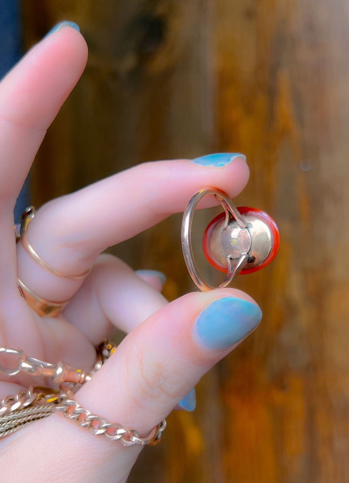 Massive Foiled Garnet Cabochon and Agate Ring