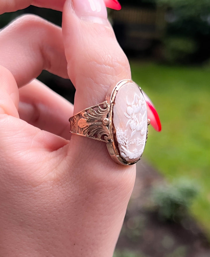 Substantial Cameo Conversion Ring of Putti and Satyr