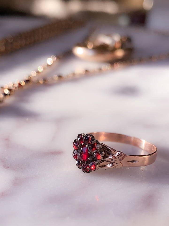 10k Pink Gold Bohemian Garnet Ring