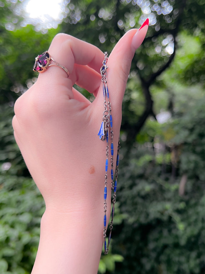 Stunning 20" Sterling and Cobalt Enamel Chain