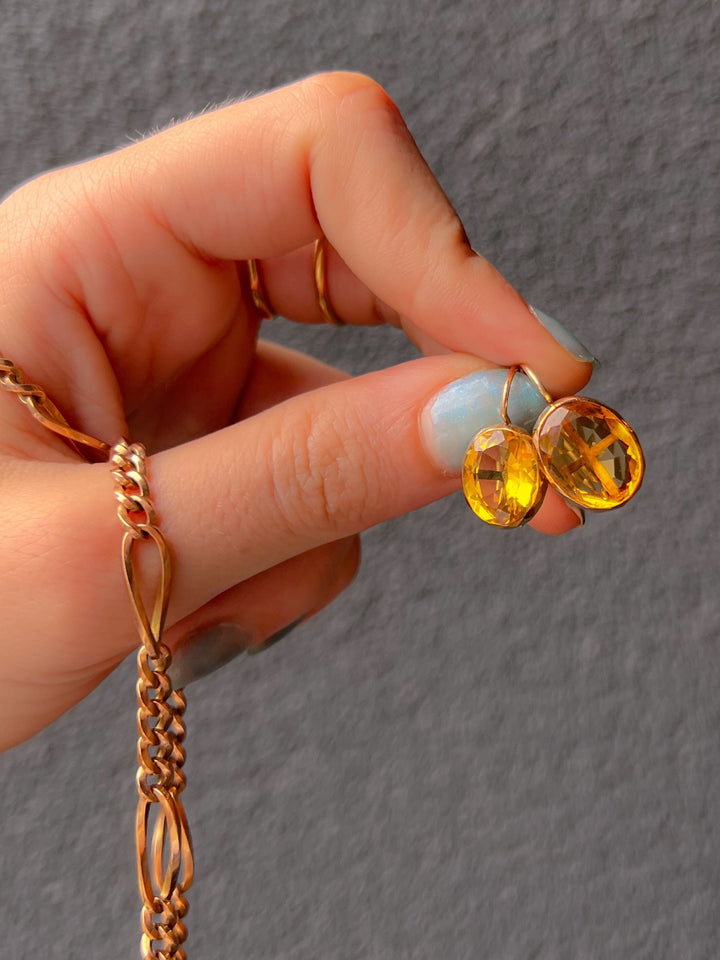 9k Sizable Citrine Drop Earrings Circa 1930