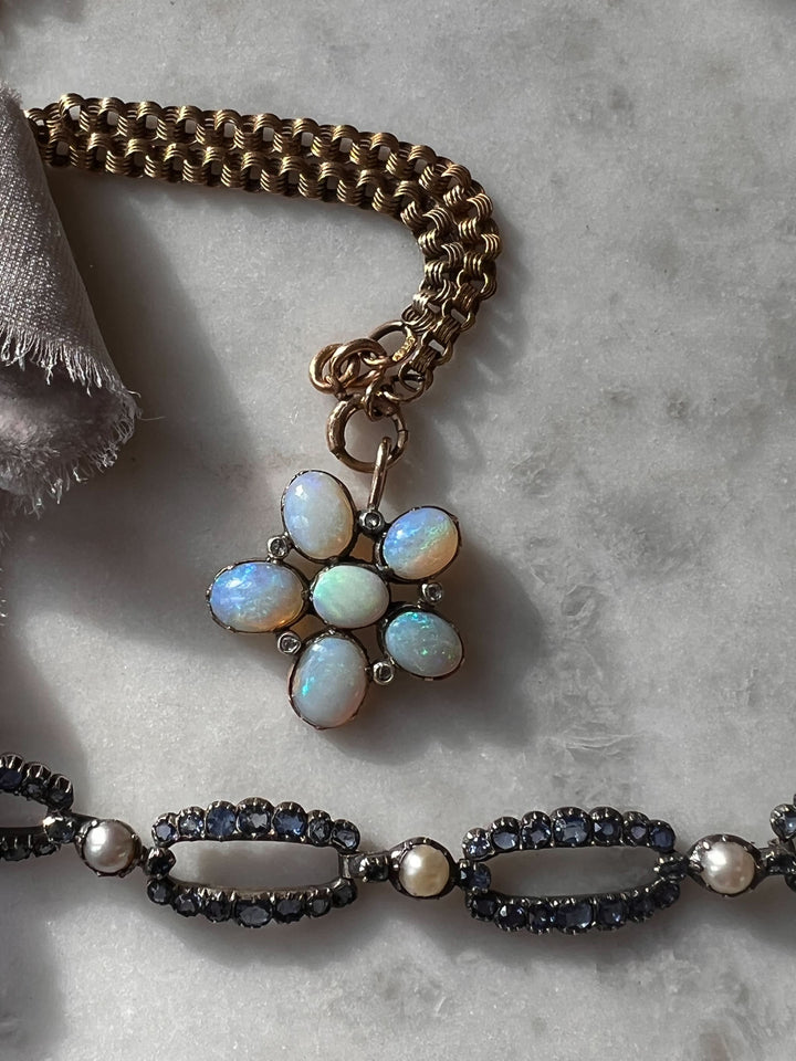 9k Victorian Opal and Diamond Flower Pendant