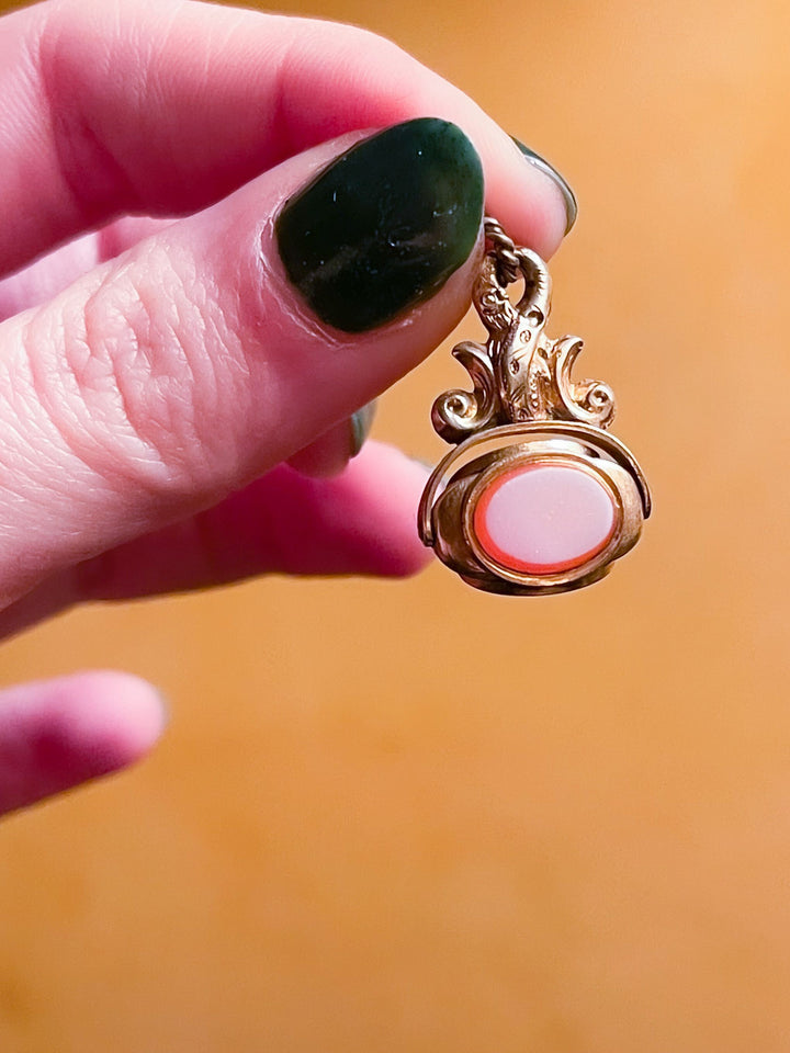 Gold-Filled Trilogy Spinner Fob Featuring Bloodstone, Sardonyx, and White Agate *include green ribbon*