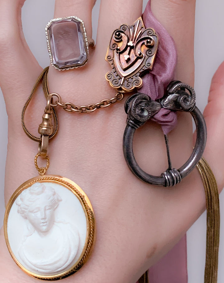 14k Set Italian White Lava Cameo