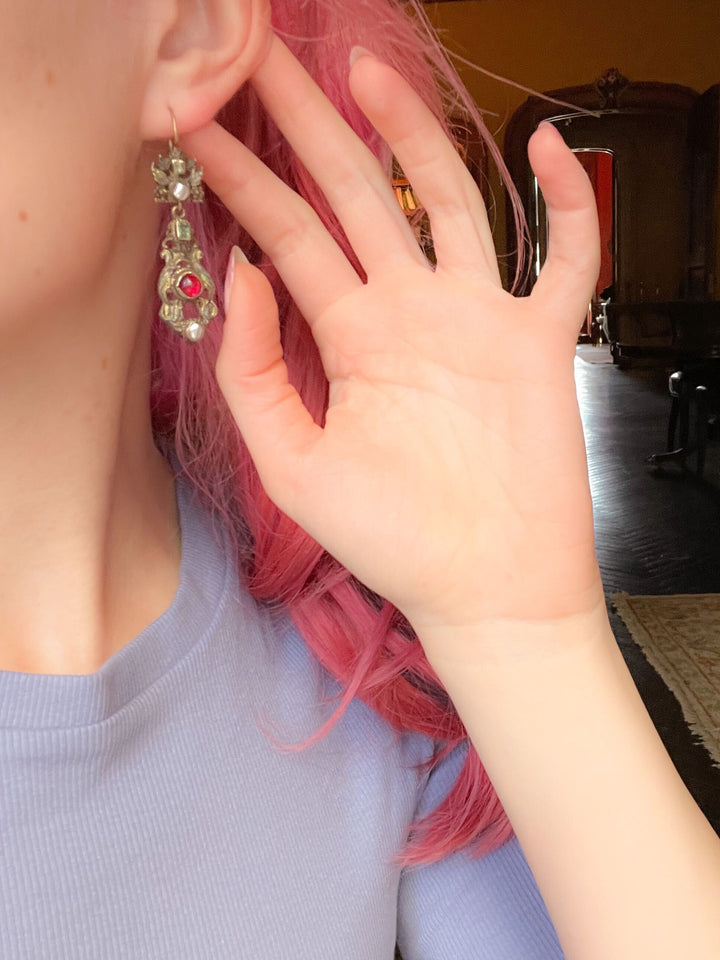 Outstanding Gold-Over-Brass Austro-Hungarian Drop Earrings