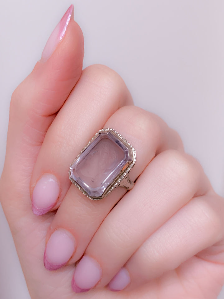 Stunning Art Deco Carved Amethyst Cameo Ring in 14k