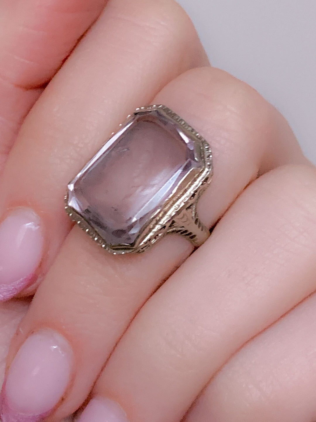 Stunning Art Deco Carved Amethyst Cameo Ring in 14k