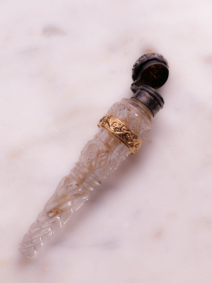 Sassy Cut Crystal Glass Vial with Sterling Top