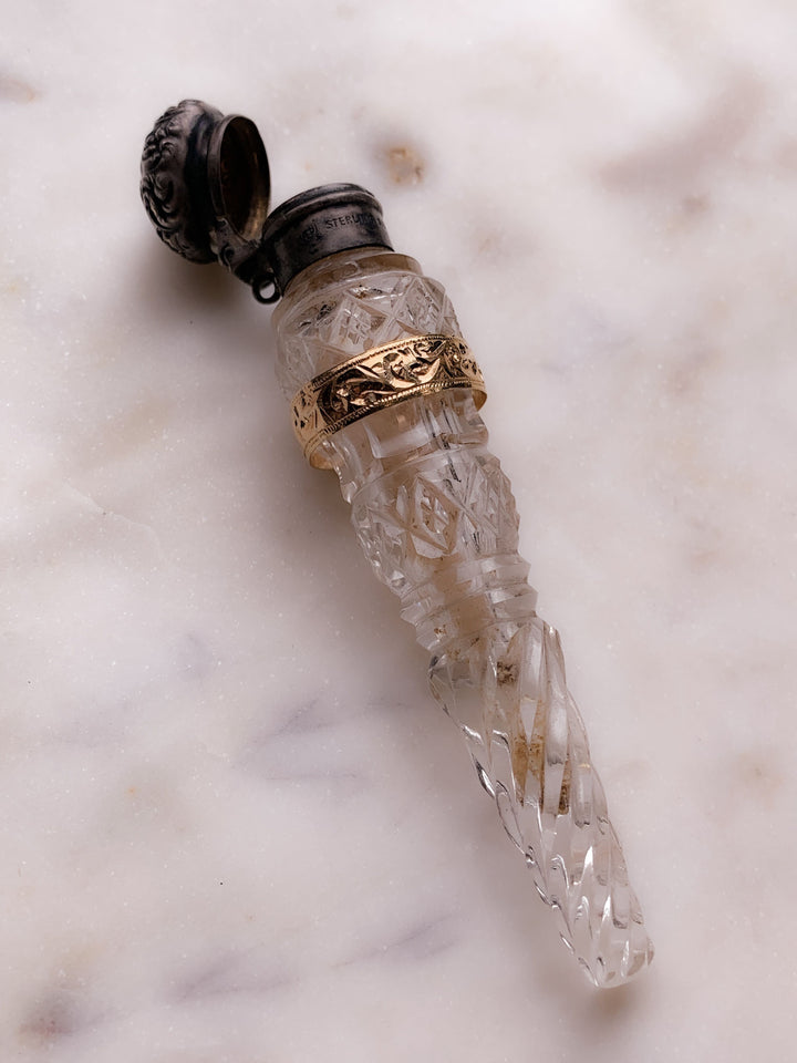 Sassy Cut Crystal Glass Vial with Sterling Top