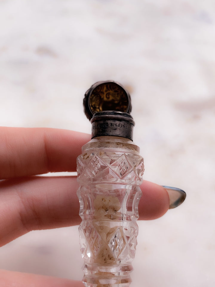 Sassy Cut Crystal Glass Vial with Sterling Top