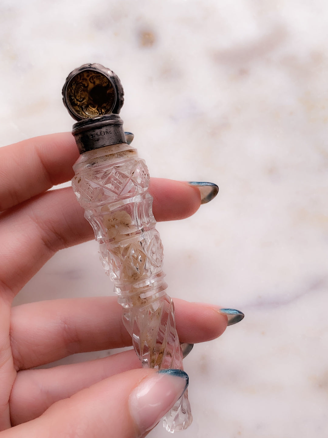 Sassy Cut Crystal Glass Vial with Sterling Top