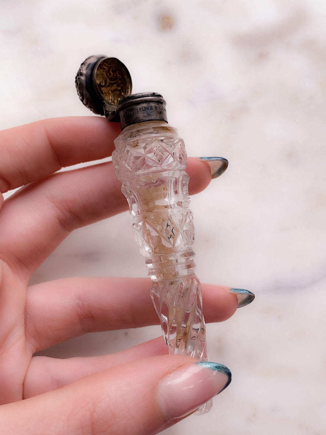 Sassy Cut Crystal Glass Vial with Sterling Top