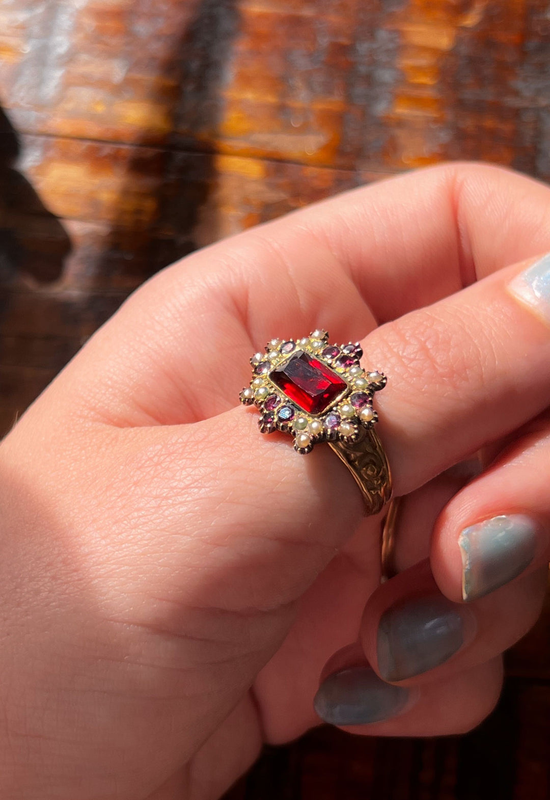 19th Century Garnet and Pearl Conversion Ring in 9k