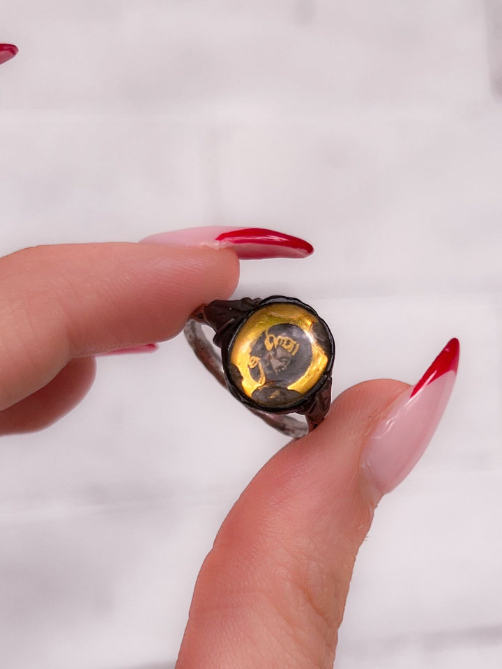 Rare 16th C Portrait Ring in Sterling and Tortoise Shell