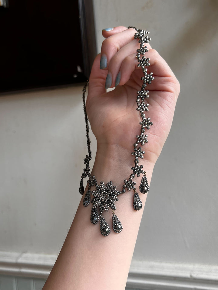 Floral Dinner Necklace of Faceted-Cut Steel