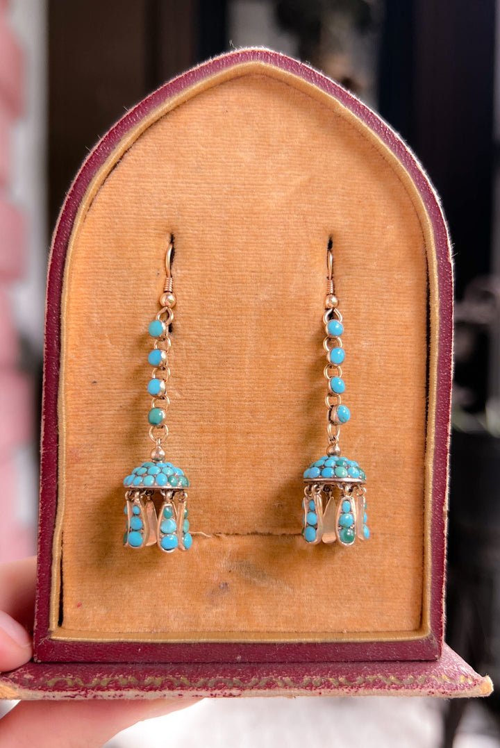 Outrageous Turquoise Tassel Earrings in 15k