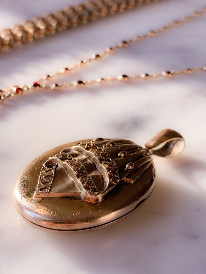 15k Delicious Victorian Locket with Etruscan Revival Details