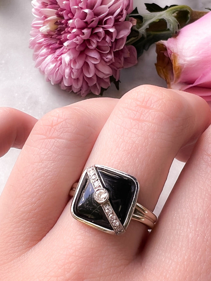 Platinum and Diamond Onyx Conversion Ring