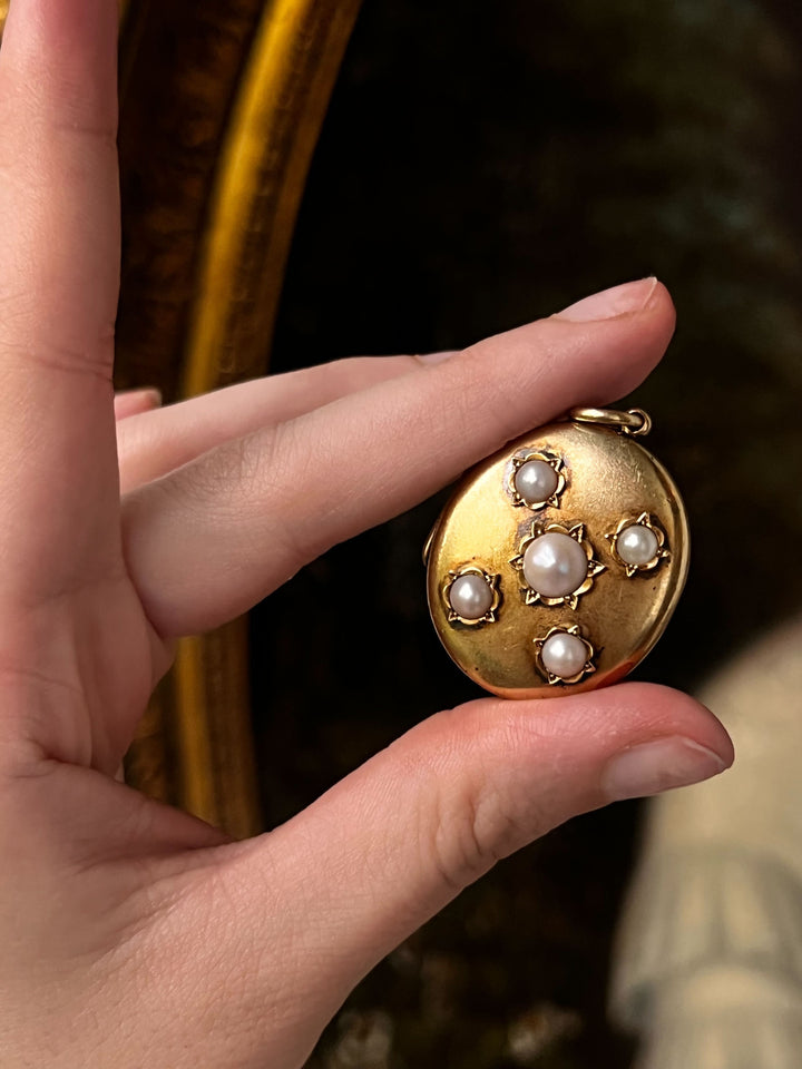 Sumptuously Plump 15k Pearl Studded Victorian Locket