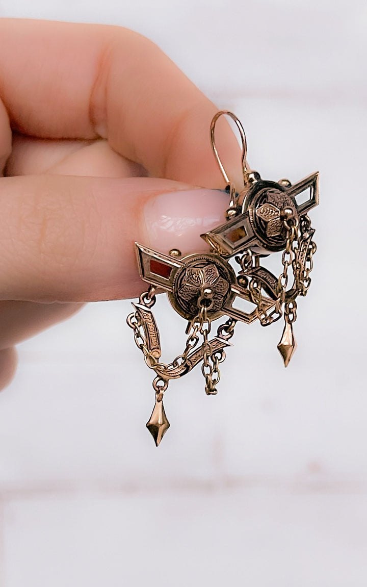 Spectacular Pair of American Victorian 14k Earrings