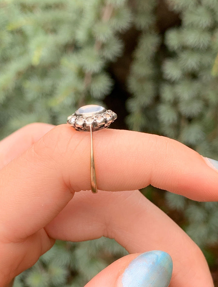 Stunning 9k Moonstone Daisy Ring with Paste Halo