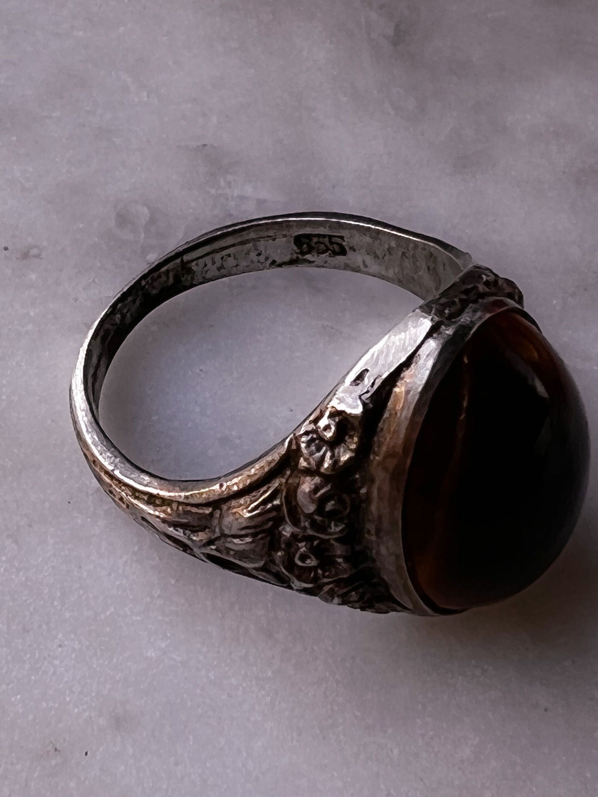 Art Nouveau Sterling Silver Tiger Eye Ring