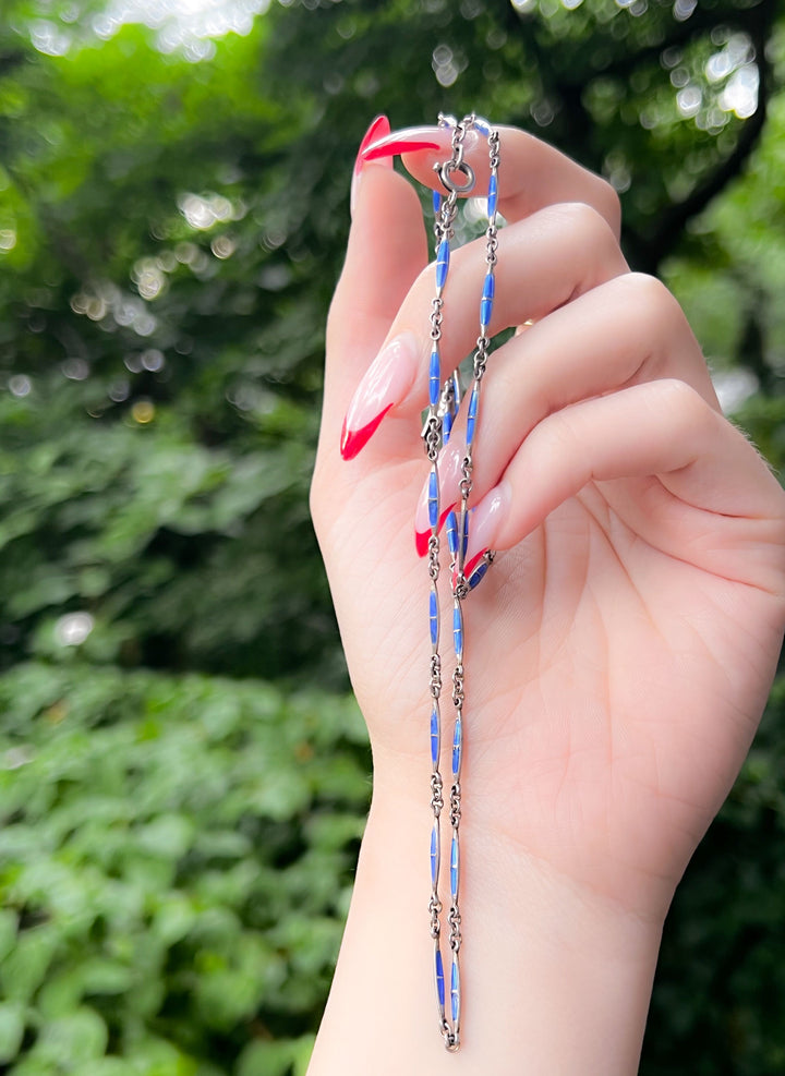 Stunning 20" Sterling and Cobalt Enamel Chain