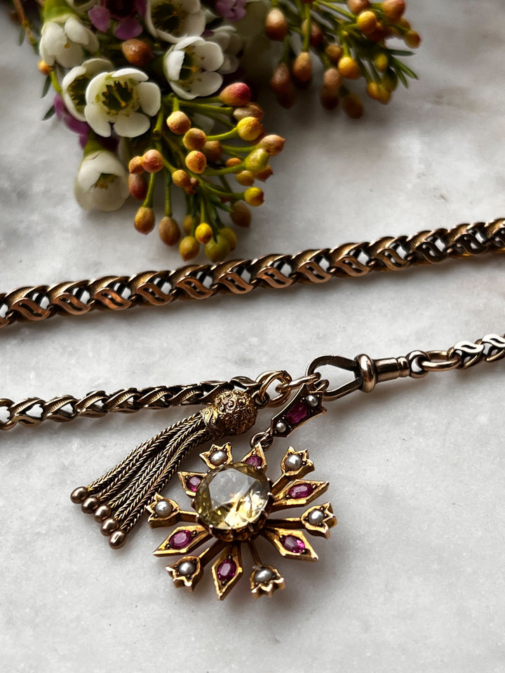 Outrageous Chrysoberyl, Ruby, and Pearl Pendant