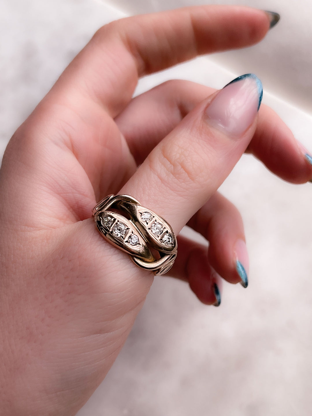 Superb Victorian Double Headed Snake Ring with Old European-Cut Diamonds