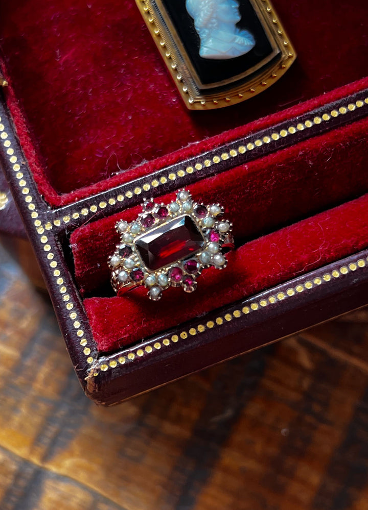 19th Century Garnet and Pearl Conversion Ring in 9k