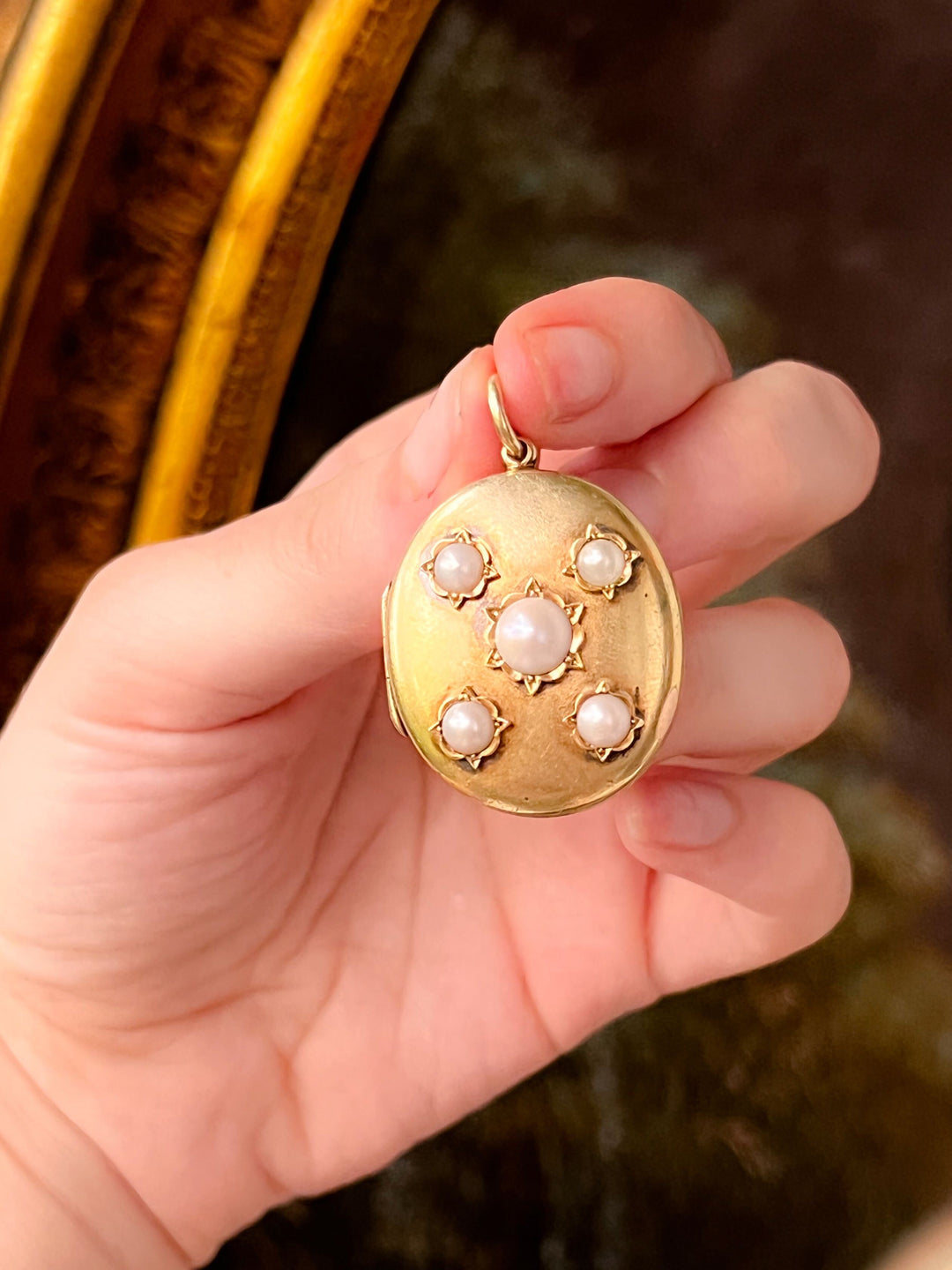 Sumptuously Plump 15k Pearl Studded Victorian Locket