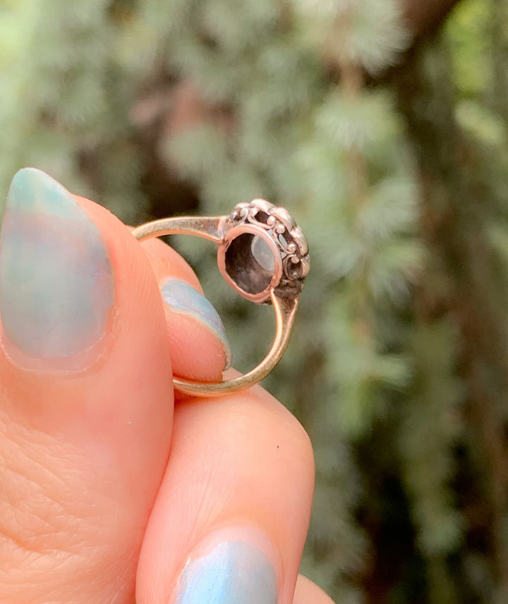 Stunning 9k Moonstone Daisy Ring with Paste Halo