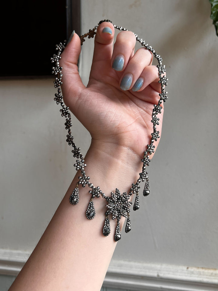 Floral Dinner Necklace of Faceted-Cut Steel