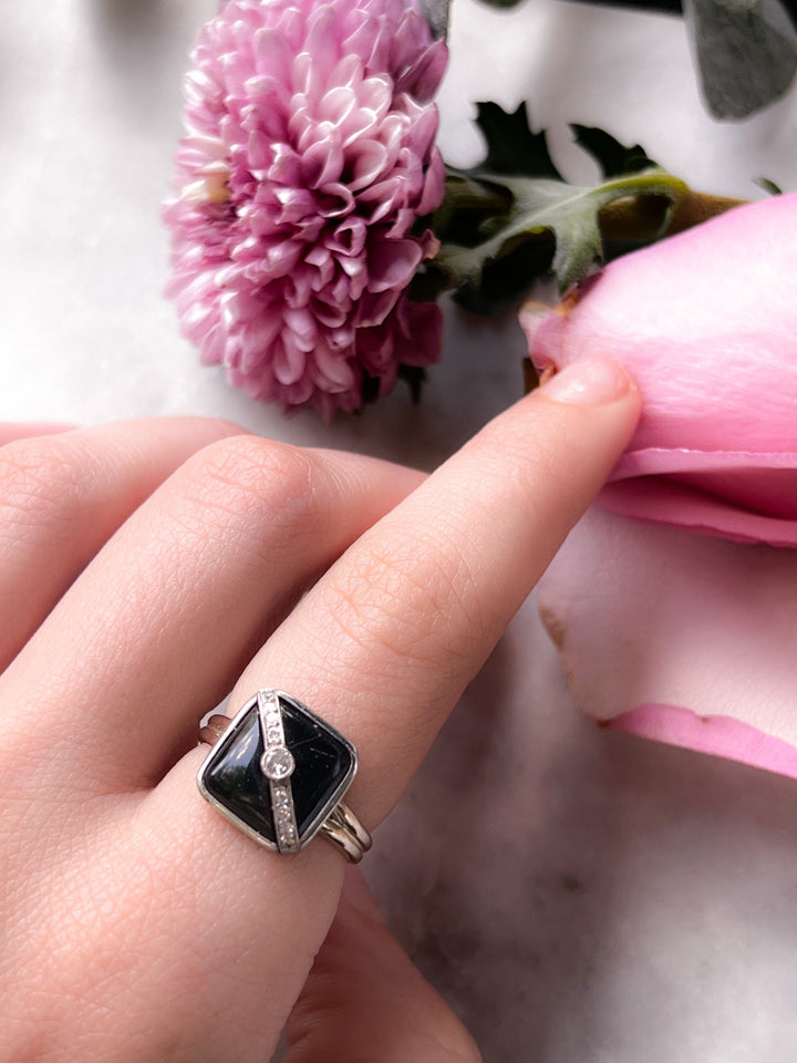 Platinum and Diamond Onyx Conversion Ring