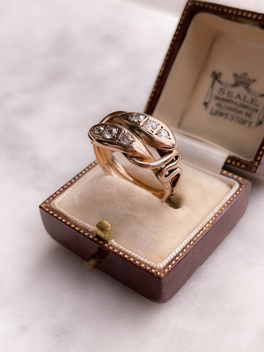 Superb Victorian Double Headed Snake Ring with Old European-Cut Diamonds