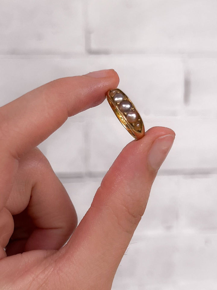 Classic 19th C Five-Pearl Band in 15ct
