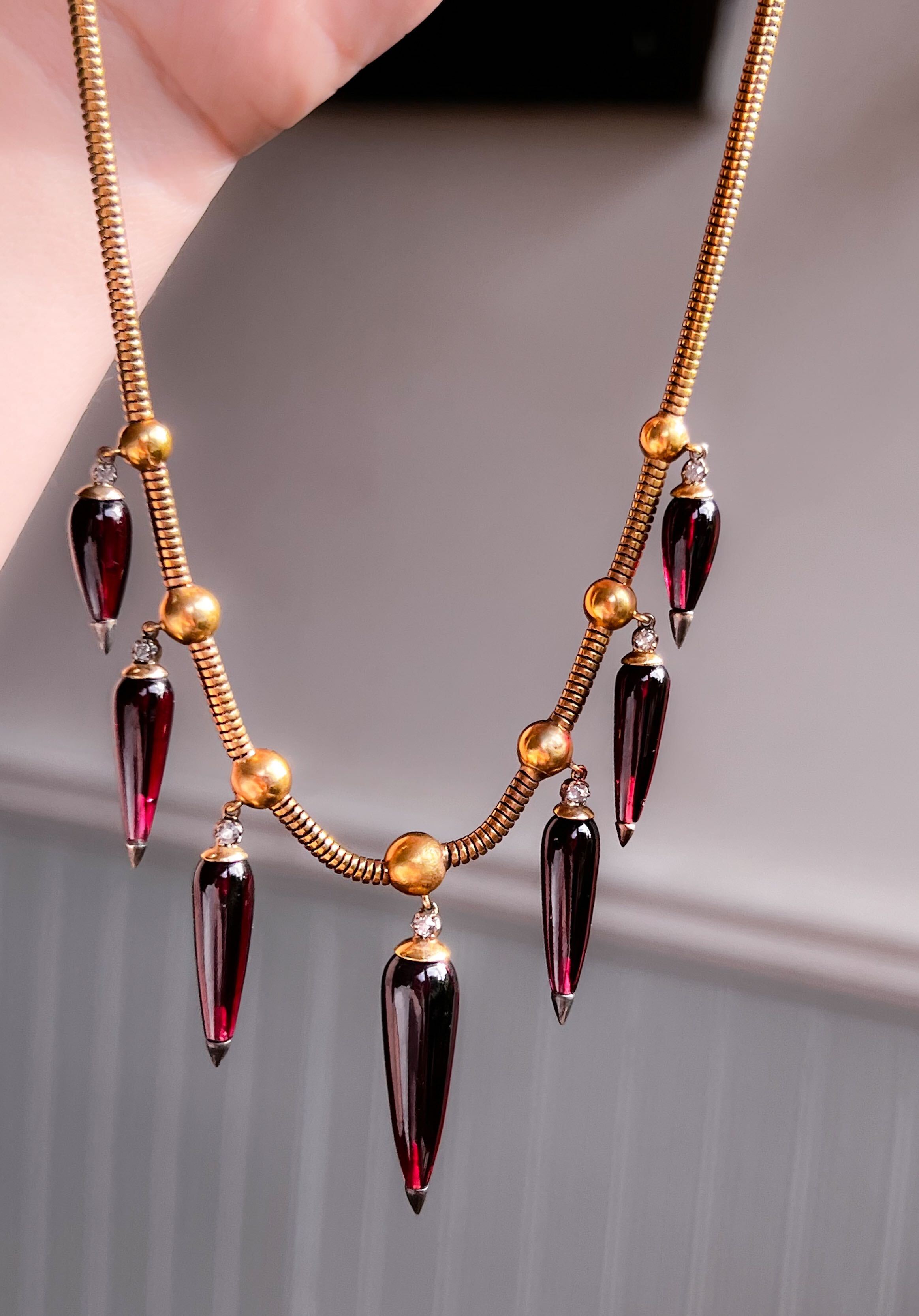 Once-In-A-Lifetime Archaeological Revival Garnet Drop Necklace