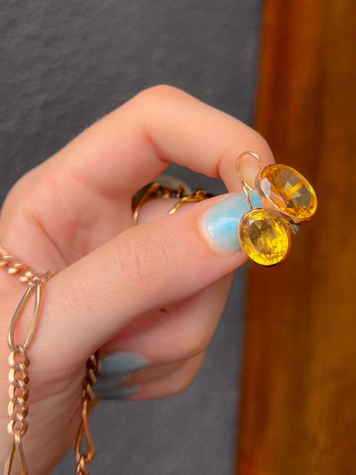 9k Sizable Citrine Drop Earrings Circa 1930