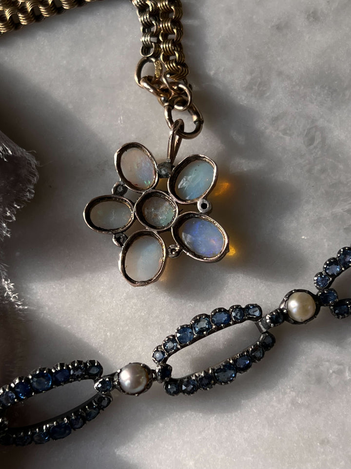 9k Victorian Opal and Diamond Flower Pendant