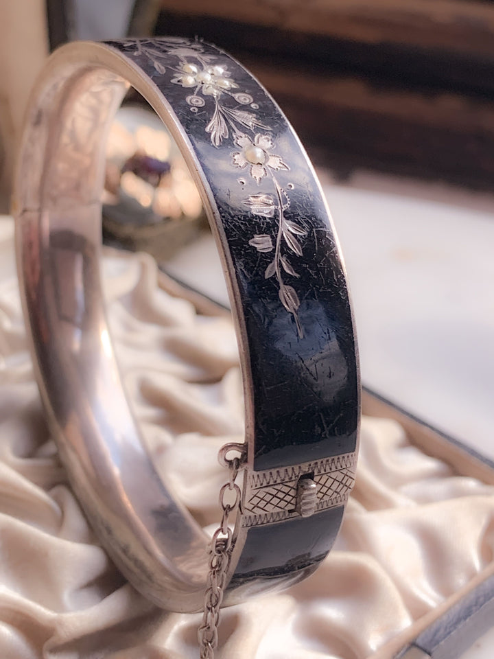 Dramatic Black Enamel and Sterling Silver Bracelet