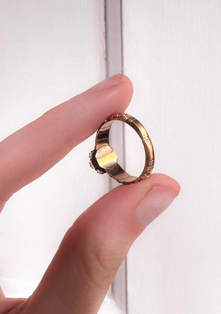 Stunning Original Georgian Garnet & Pearl Flower Ring