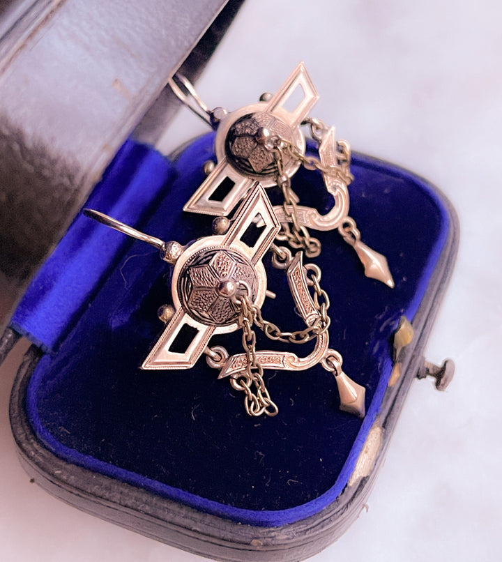 Spectacular Pair of American Victorian 14k Earrings
