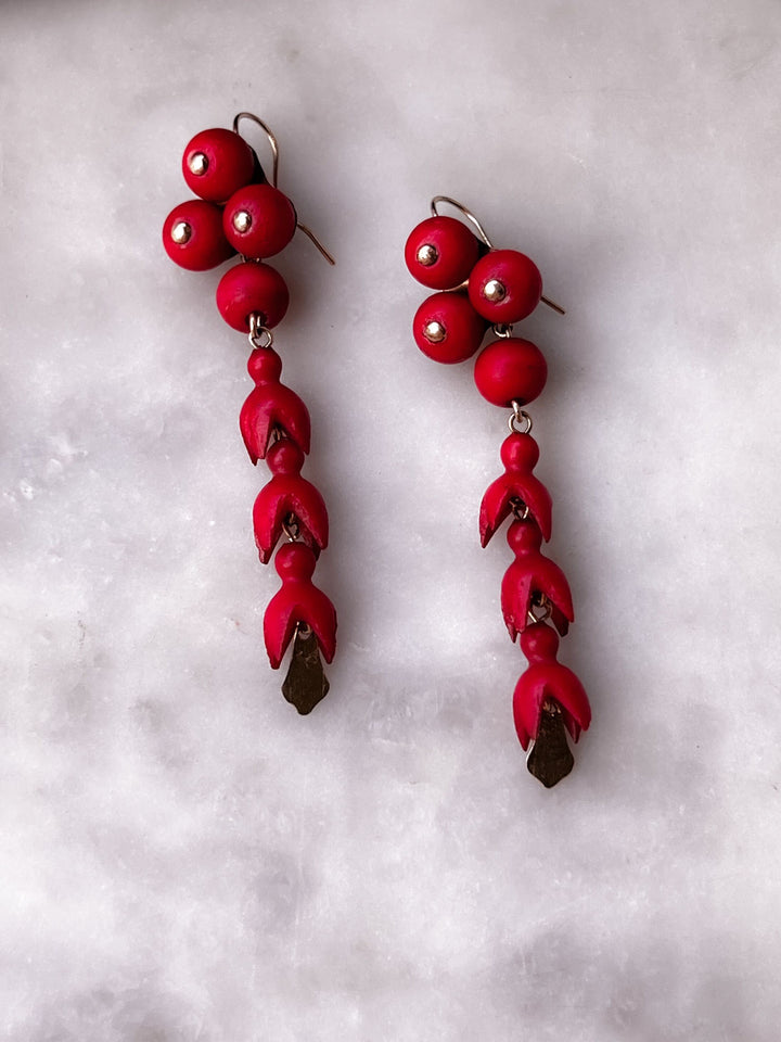 Fuchsia Flower Earrings in Scarlet Wood