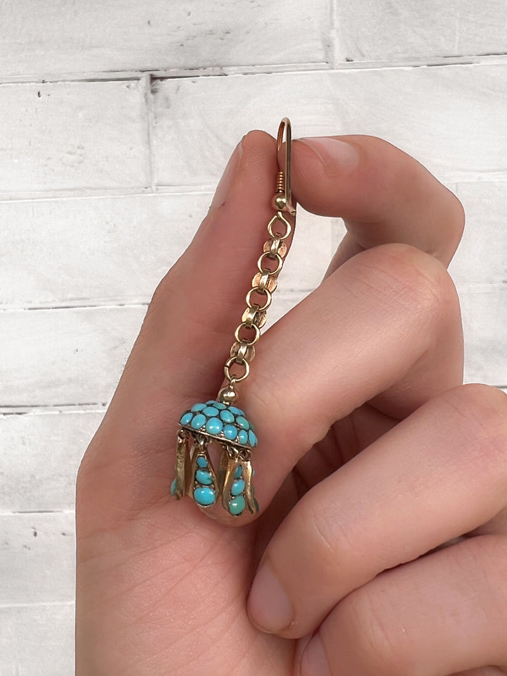 Outrageous Turquoise Tassel Earrings in 15k