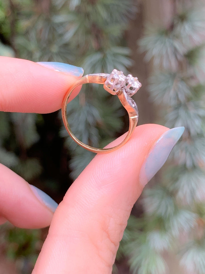 18k Yellow Gold + Platinum Diamond Toi et Moi Ring