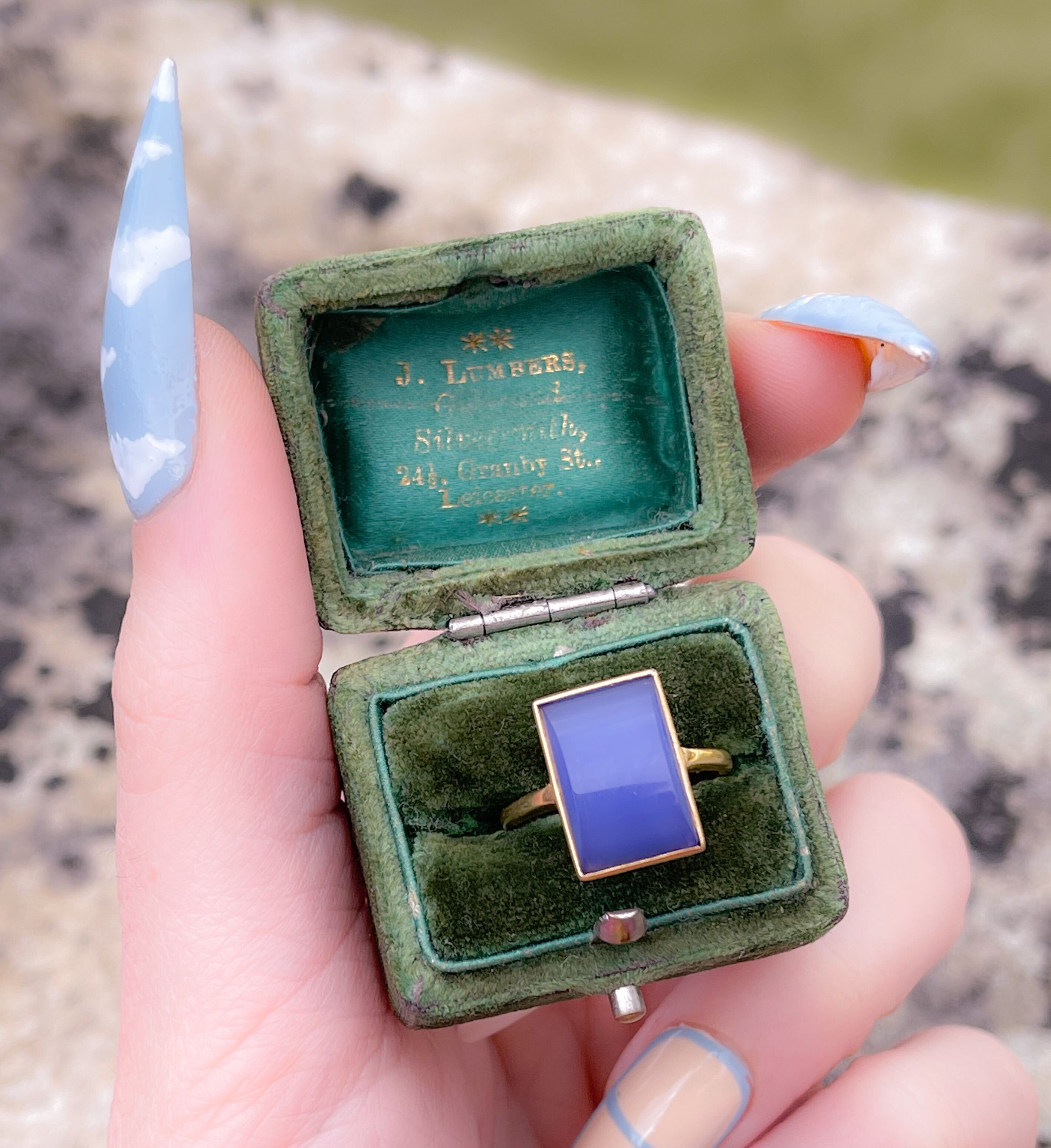 Glorious Late Victorian Periwinkle Chalcedony Ring in 18k