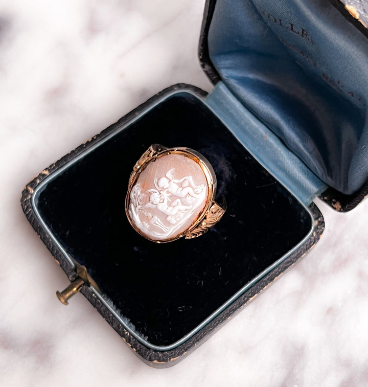 Substantial Cameo Conversion Ring of Putti and Satyr