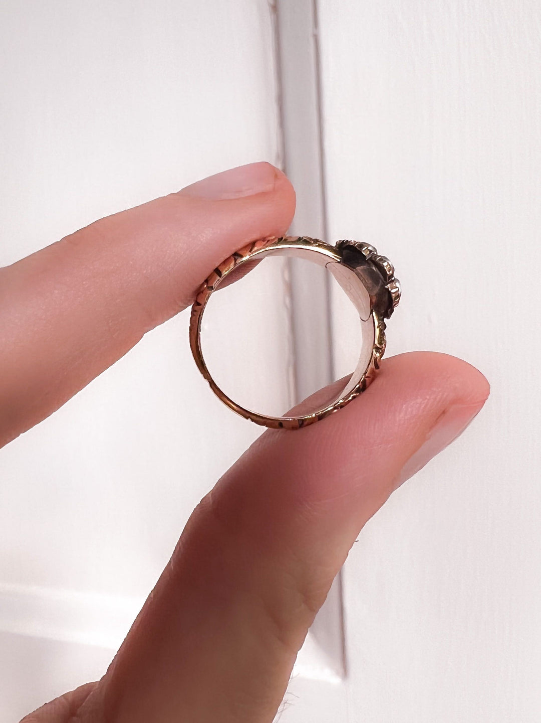 Stunning Original Georgian Garnet & Pearl Flower Ring