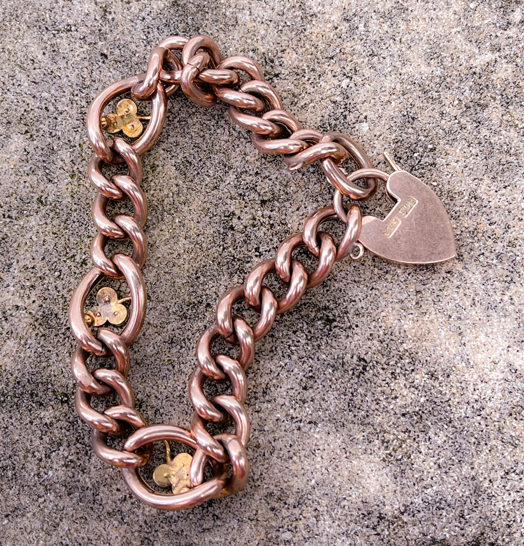 Gorgeous Rose Gold Victorian Turquoise and Pearl Padlock Bracelet