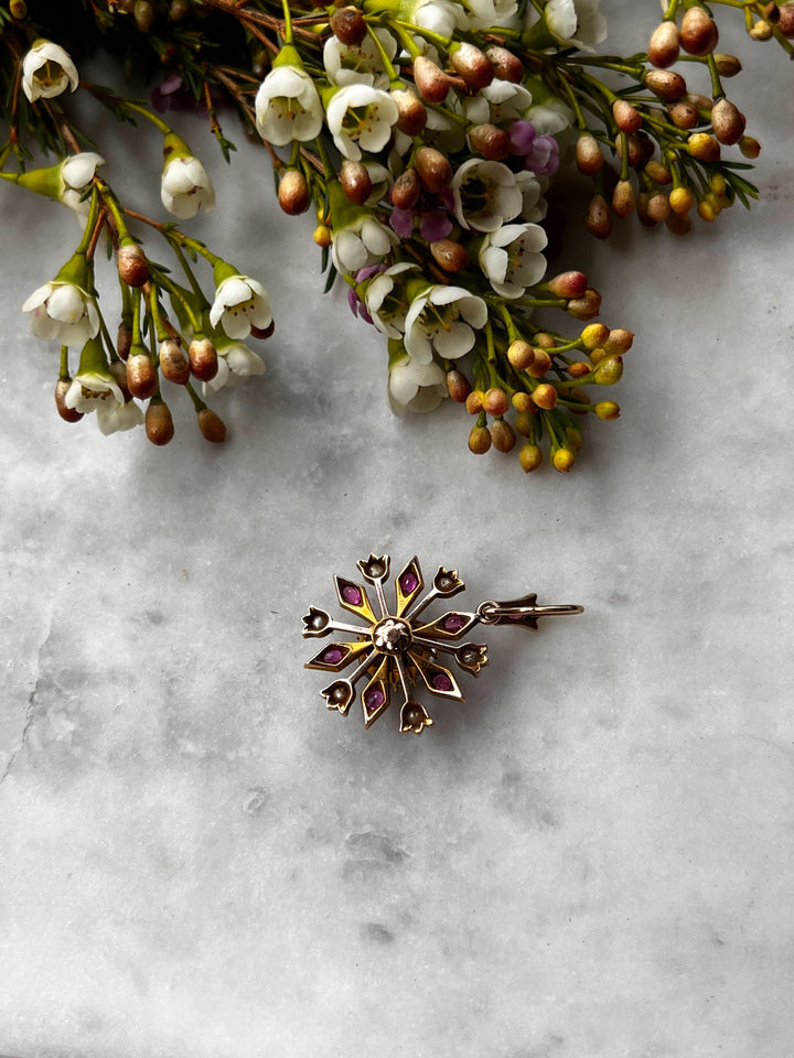 Outrageous Chrysoberyl, Ruby, and Pearl Pendant